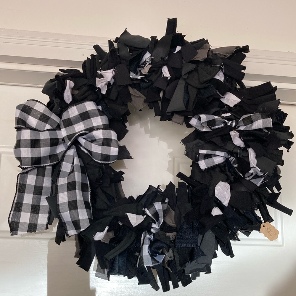 Handmade Black and White Checkered Holiday Wreath racing season sports
